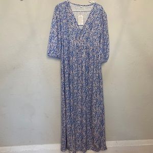 NWT Made with ♥️ Maxi Dress Size L Blue with Floral Design